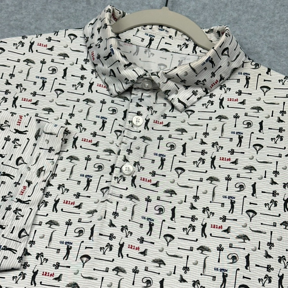US Open 121st Polo Shirt Size Large White Torrey Pines Golf Performance AOP‎